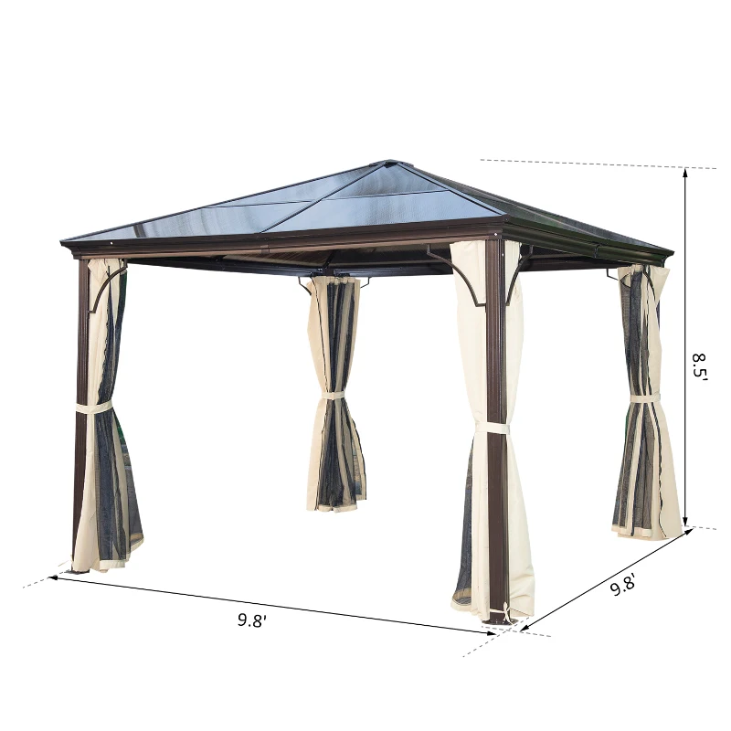 [Pick UP] Outsunny 10 x 10 ft Deluxe Hard Top Waterproof Gazebo Canopy Heavy Duty Shelter with Curtains and Mosquito Netting