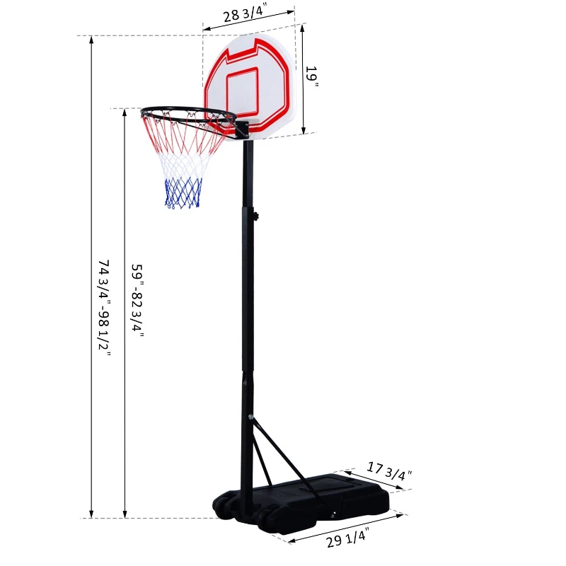 Soozier Junior Basketball Stand System Portable Adjustable W/ Wheels
