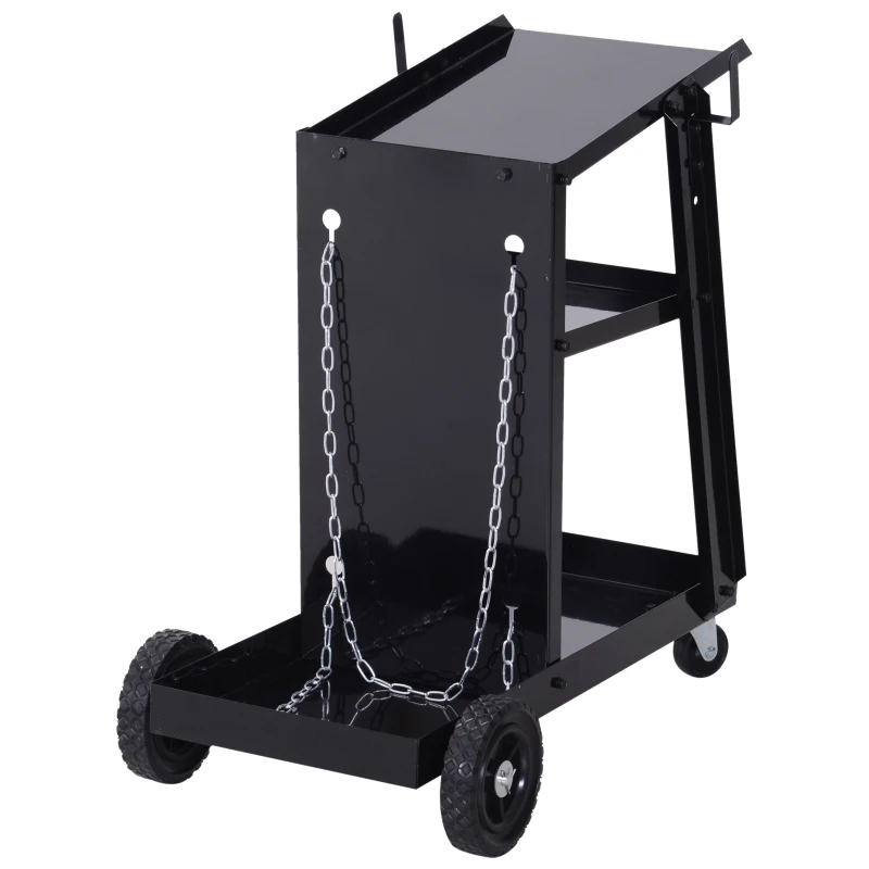 DURHAND Welding Cart 3 Tier Welder Trolley Garage w/ Safety Chain Black