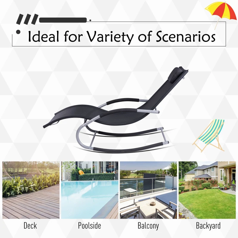 Outsunny Chaise Rocker Patio Lounge Chair Swing Recliner with Pillow