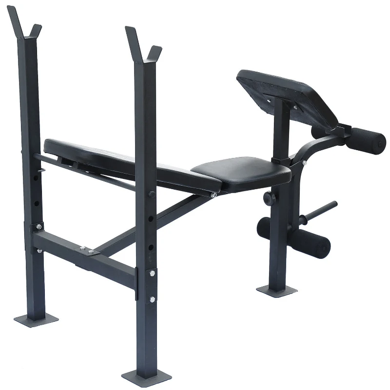 Soozier Adjustable Versatily Exercise Free Weight Bench with Weight Bar and Leg Extension Station