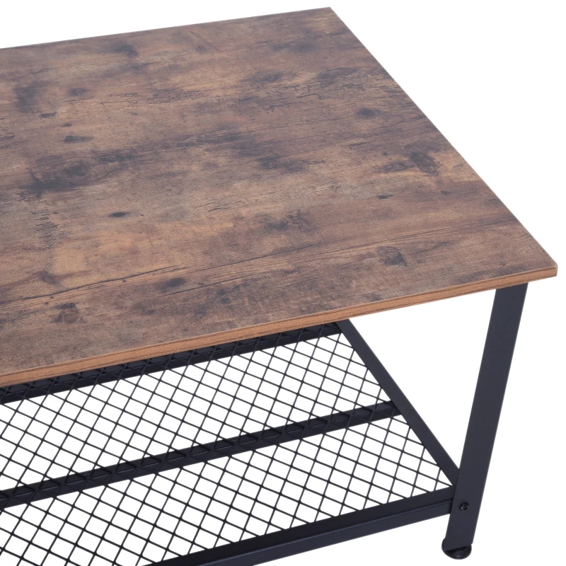 Industrial Style Coffee Cocktail Table Modern with Storage Shelf for Living Room Wood Grain Look