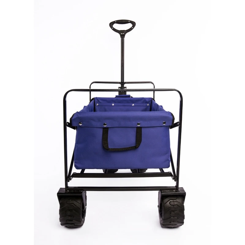 Aosom Utility Folding Wagon Big Wheels Compact Outdoor Garden Cart with Steel Structure for Shopping, Fishing, Gardening, Camping, Beach - Purple