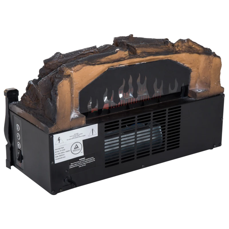 HOMCOM 5200 BTU 750W/1500W Electric Log Set Heater with Realistic Ember Bed - Black