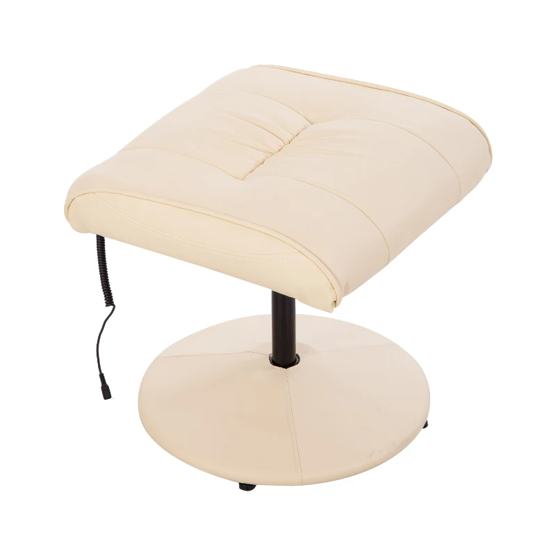 HOMCOM Massaging PU Leather Recliner and Ottoman with Leather Wrapped Base - Cream White