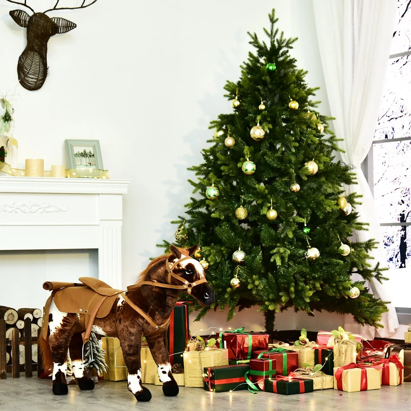 Open Box Qaba Children's Plush Interactive Standing Ride-On Horse Toy with Sound - Dark Brown / White