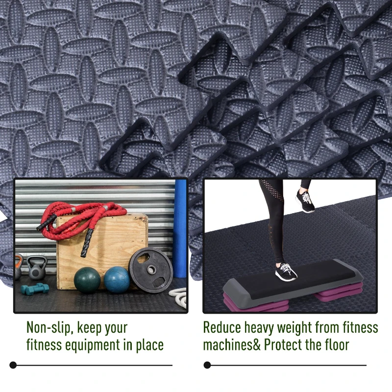 Soozier 24" x 24" 18 Piece 72 sq ft Interlocking Protective Exercise Floor Tiles - Black Diamond Plate