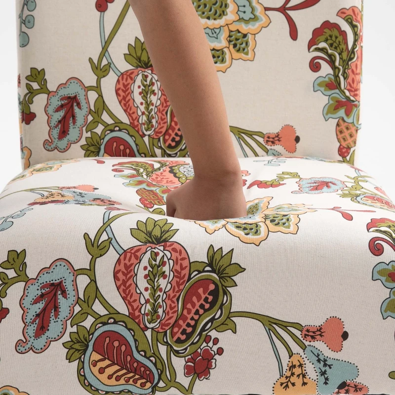 HOMCOM Linen Fabric Dining Chair with Pine Wood Legs and Sponge Padded Cushion, for Living Room, Dining Room, Flower Pattern