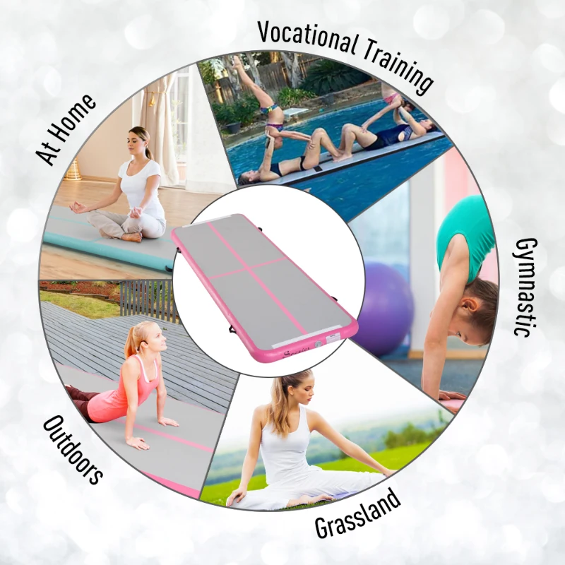 Soozier Inflatable Air Mat 16.5’ Air Track with Pump - Light Grey/Pink