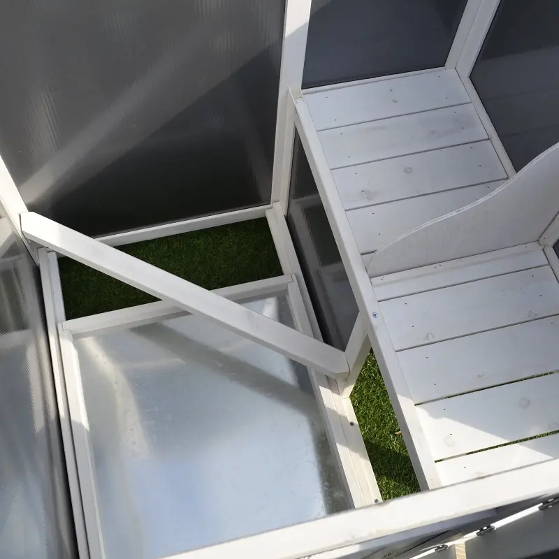 PawHut 32" Luxury Large Wooden Outdoor Open Covered Chicken Coop House with Run and Nesting Box - Gray and White