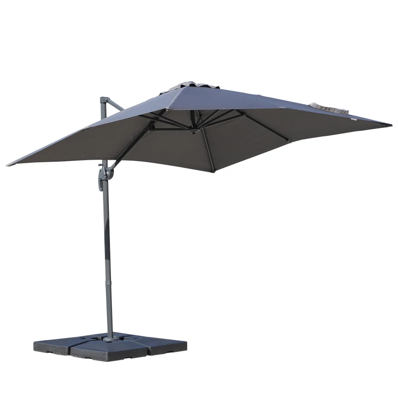 Outsunny 8ft x 8ft Square Offset 360 Cantilever Market Patio Umbrella with Cross Base Gray