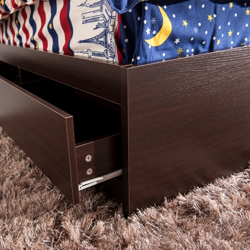 HomCom Modern 4 Drawer Storage Bed - Brown