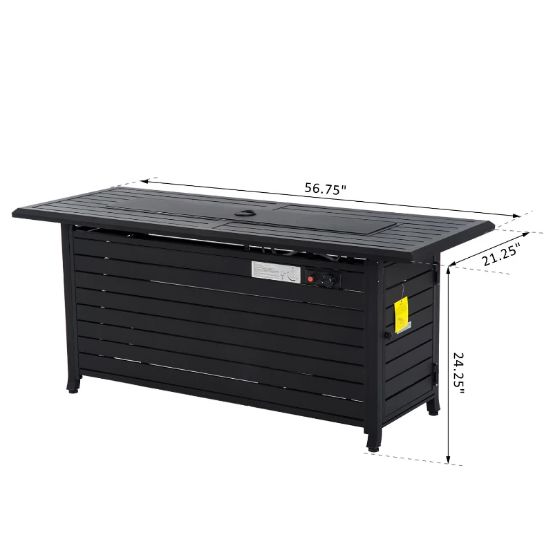 Outsunny 57" Black Bronzed Aluminum Rectangular Patio Gas Fire Pit with Table Lid