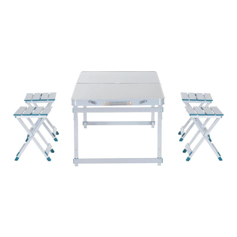 Outsunny 4' Aluminum Portable Folding Outdoor Picnic Camping Table with 4 Seats - Silver