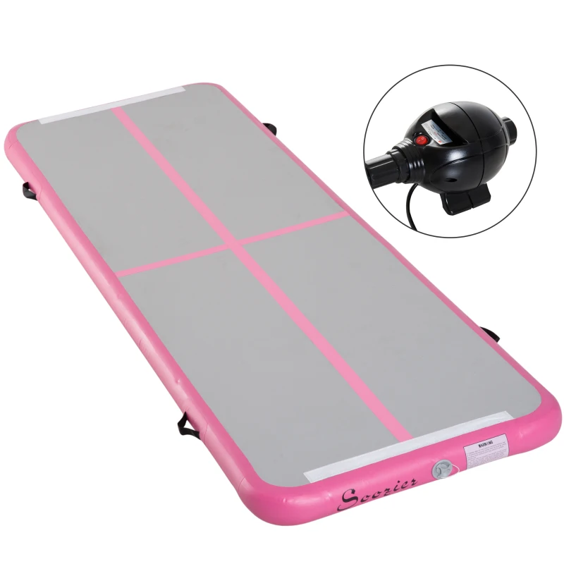 Soozier Inflatable Air Mat 16.5’ Air Track with Pump - Light Grey/Pink