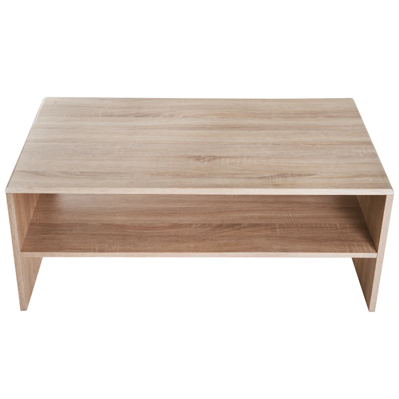 HOMCOM 2 Tier Coffee Table Rustic Living Room Table Indoor Rectangle Wood Coffee Table - Oak
