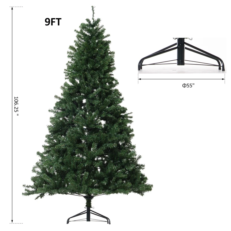 HOMCOM 9' PVC Pre Lit Artificial Christmas Tree with Metal Stand  900 Warm White LED  2028 Tips  Green