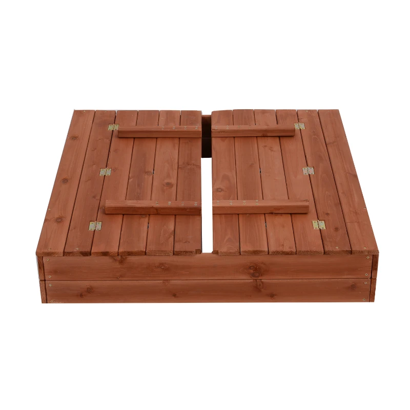 Qaba Wooden Covered Convertible Sandbox with Bench