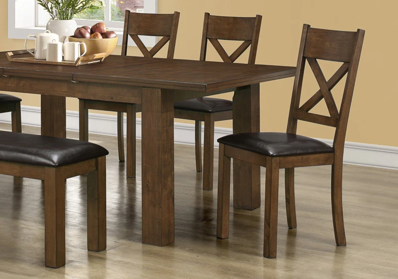 Monarch 2 Piece 40" PU Leather Padded Wooden X Back Armless Side Dining Chair Set - Walnut / Dark Brown Finish