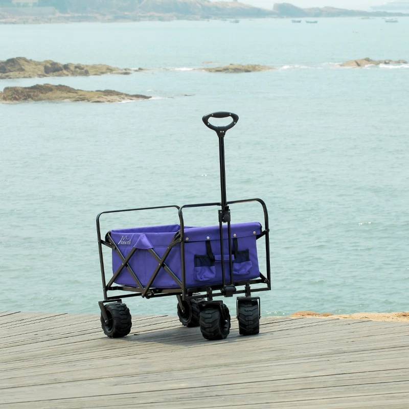 Aosom Utility Folding Wagon Big Wheels Compact Outdoor Garden Cart with Steel Structure for Shopping, Fishing, Gardening, Camping, Beach - Purple
