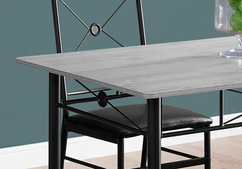 Monarch 5 Piece 43" Rectangular Metal Framed Table and Chairs Dining Set - Grey / Black