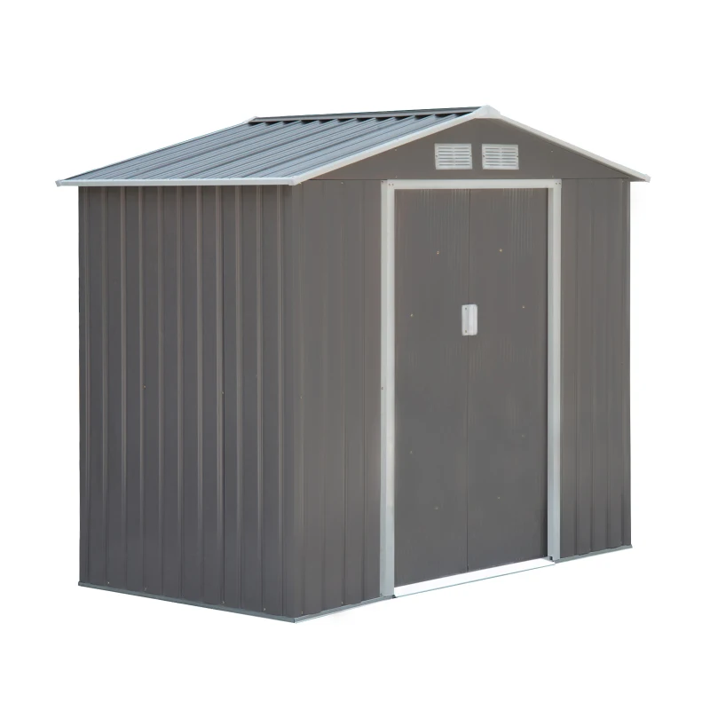 Outsunny 7' x 4' Outdoor Metal Garden Storage Shed with Sloped Roof - Gray/White