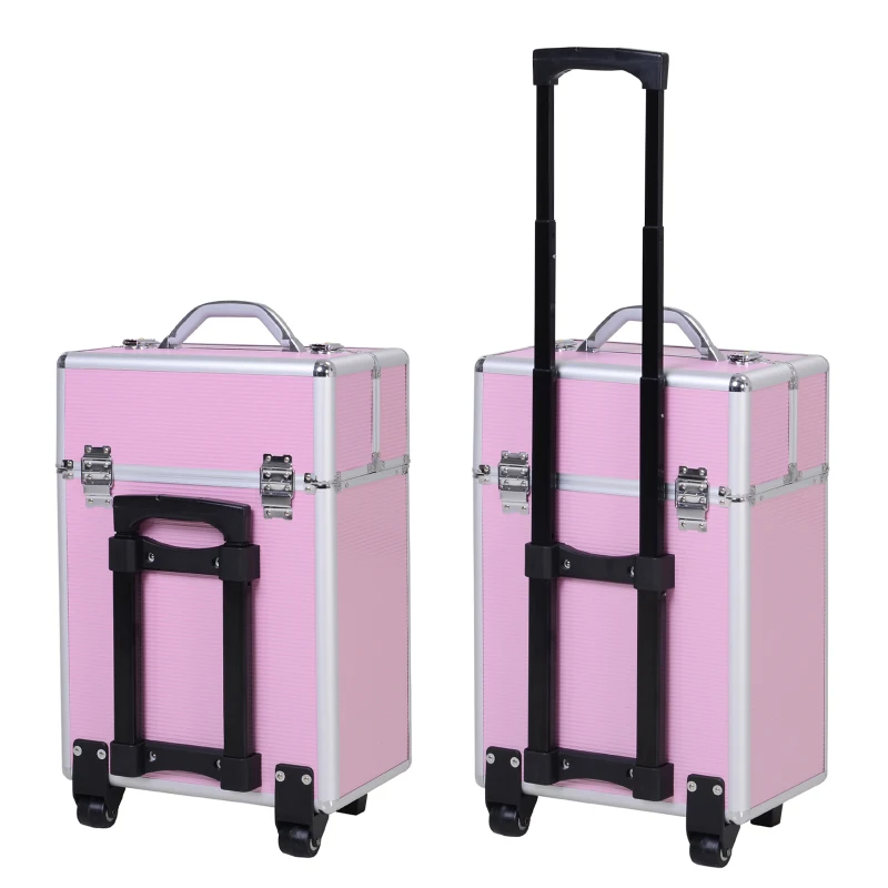 Soozier Large Makeup Train Case Professional MUA Vertical Rolling Full Travel Vanity Case - Pink