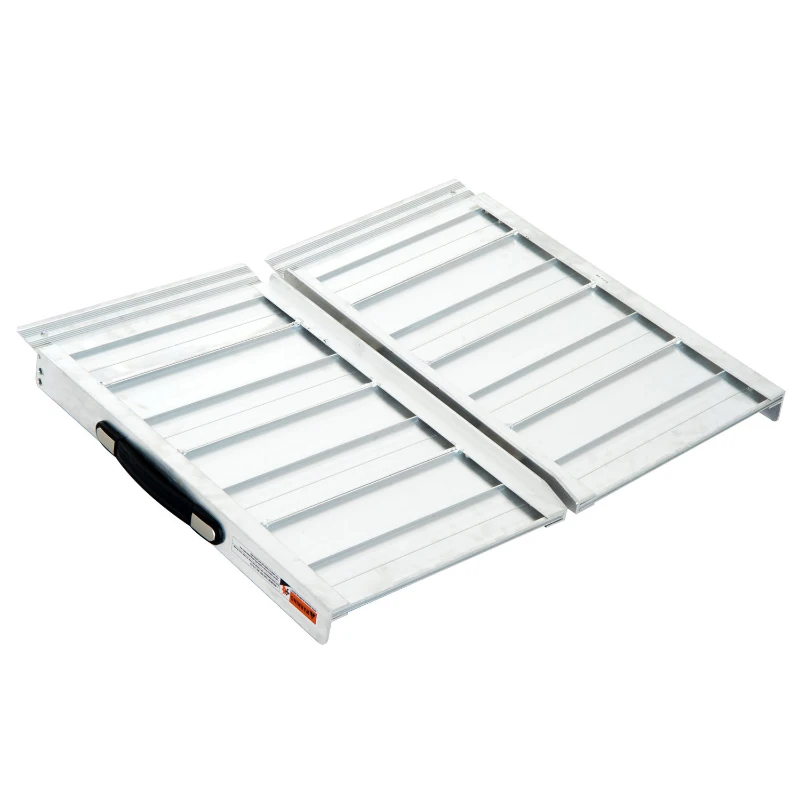 Open Box HomCom 2' Lightweight Aluminum Portable Walled PVC Folding Wheelchair Ramp