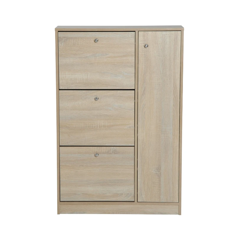 HomCom Shoe Cabinet - Pull Out Door Organizer Closet - White Oak