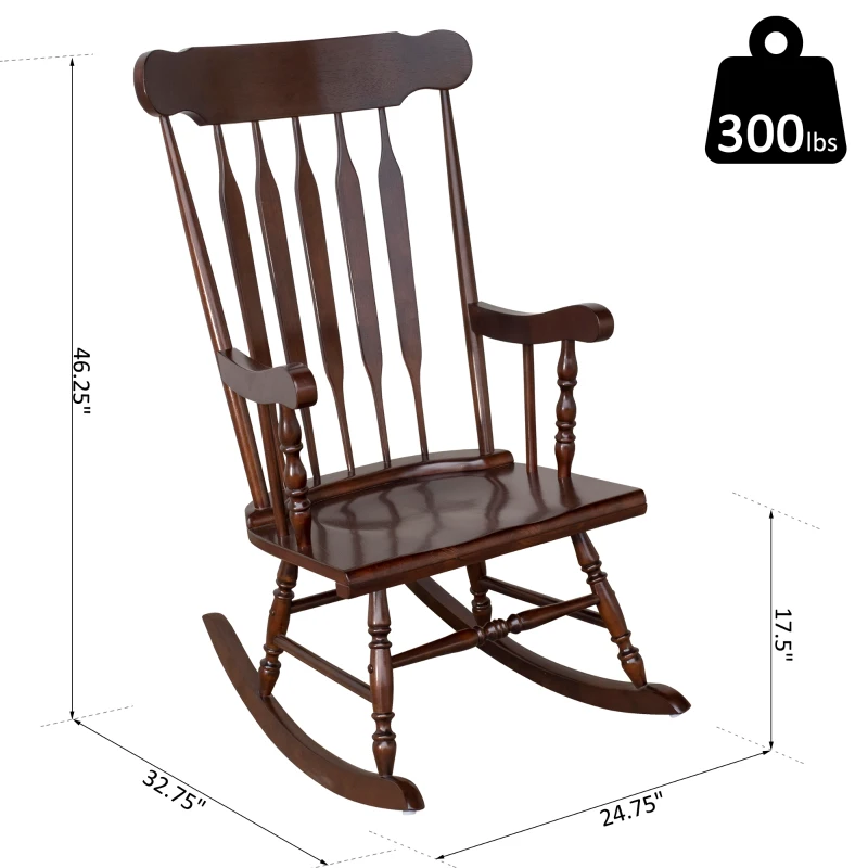 HomCom Wooden Baby Nursery Rocking Chair - Dark Brown