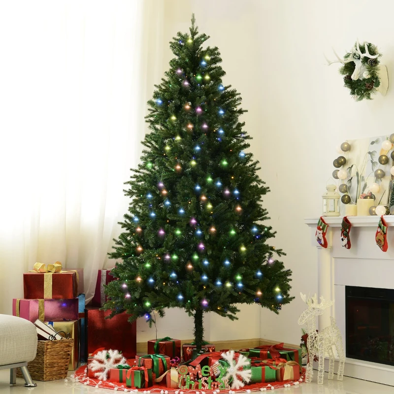 HomCom 6.9' PVC Needles Rotating Prelit Artificial Pine Christmas Tree - Green