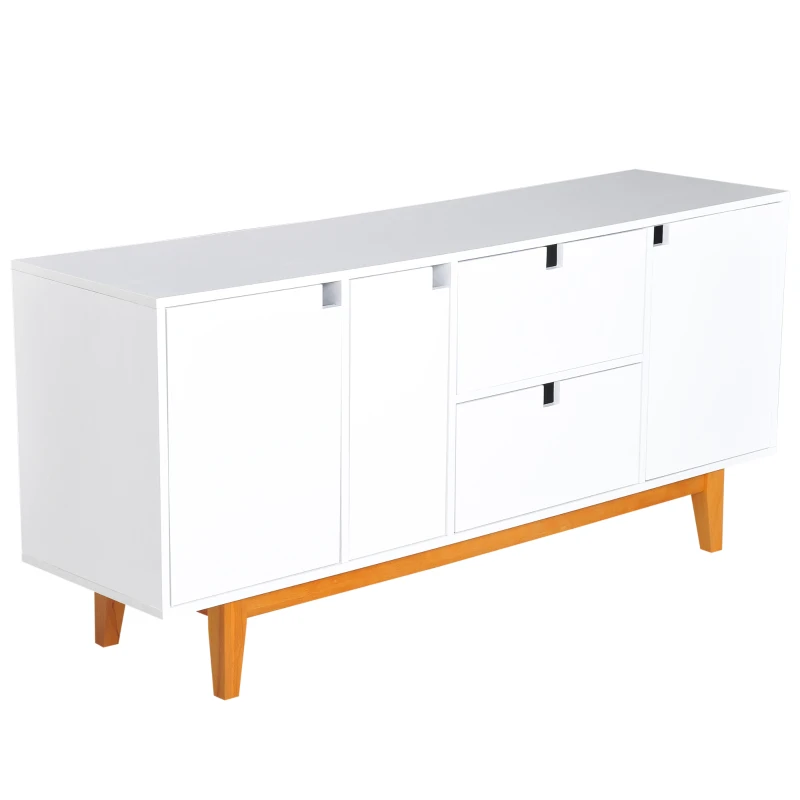 HomCom 57" Wood Storage Cabinet with Doors Two Tone Contemporary Sideboard Buffet Table - White