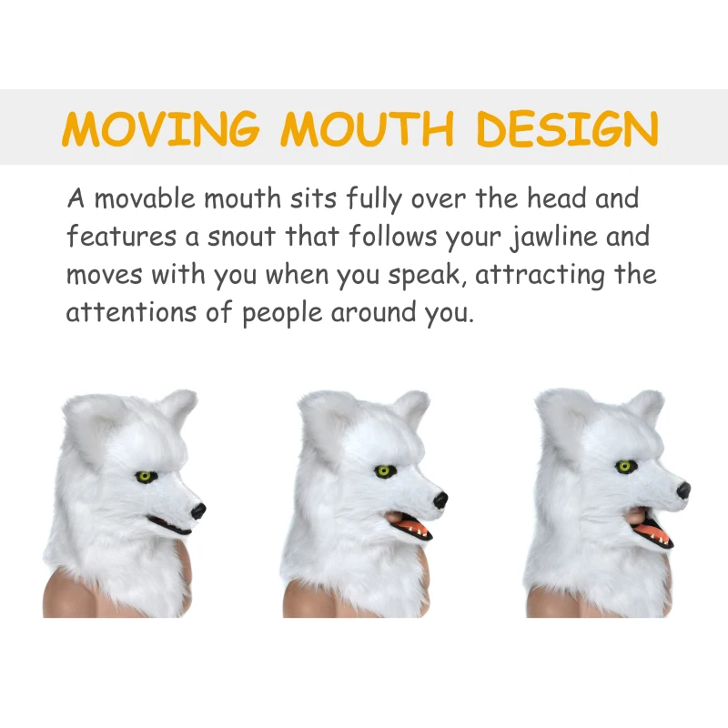 HomCom White Fox Costume Mouth Mover Hood