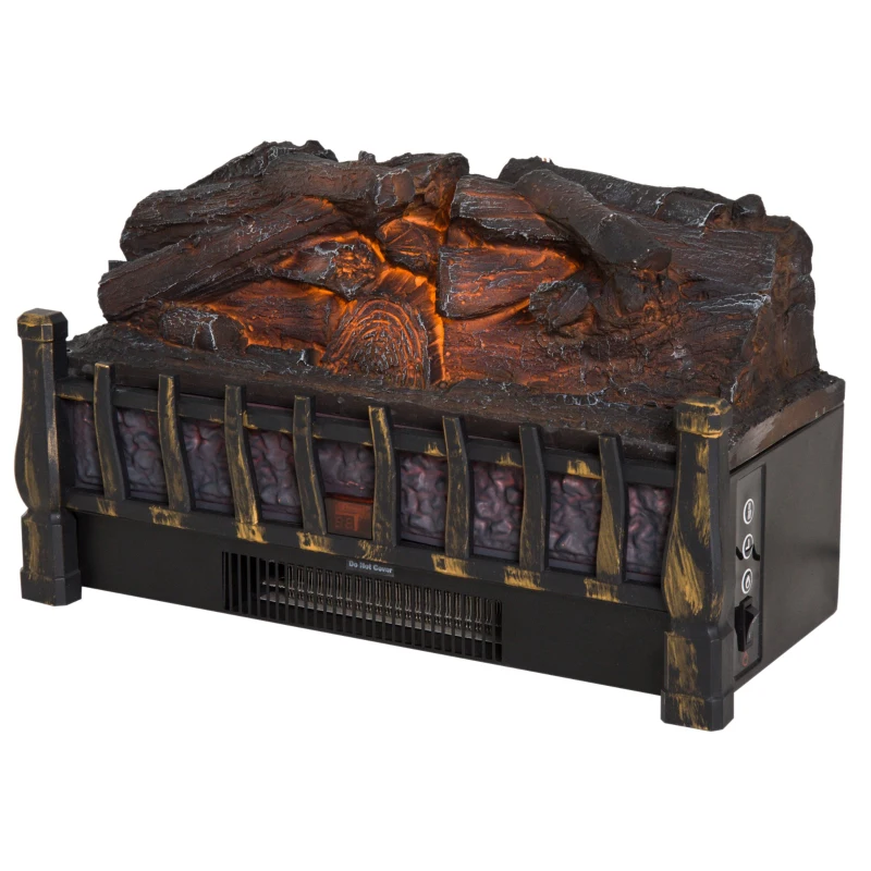 HOMCOM 5200 BTU 750W/1500W Electric Log Set Heater with Realistic Ember Bed - Black