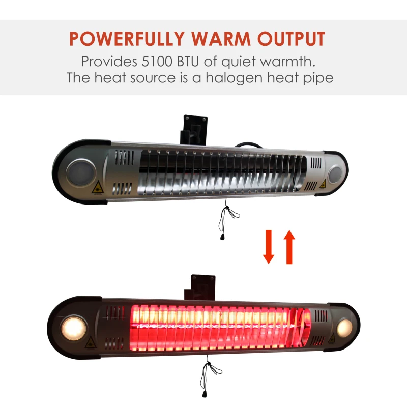 Outsunny 1500 Watt Indoor Outdoor Remote Control Wall Mount Electric Patio Heater - Silver