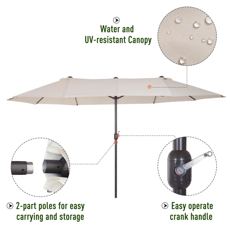 Open Box Outsunny 15' Steel Rectangular Outdoor Double Sided Market Umbrella - Cream White