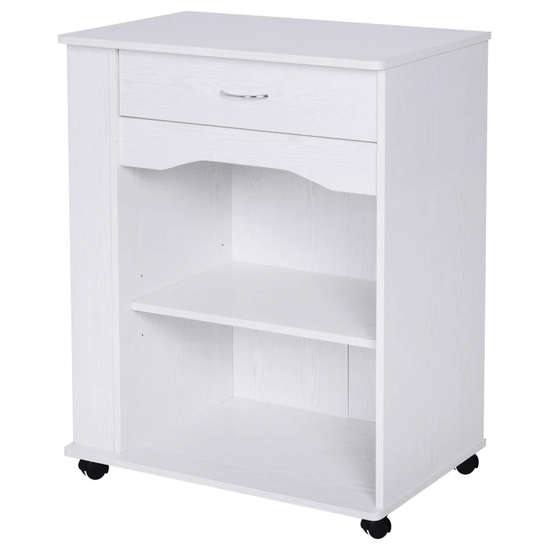 HOMCOM Wood Rolling Kitchen Microwave Oven Cart with Wheels and Storage - White