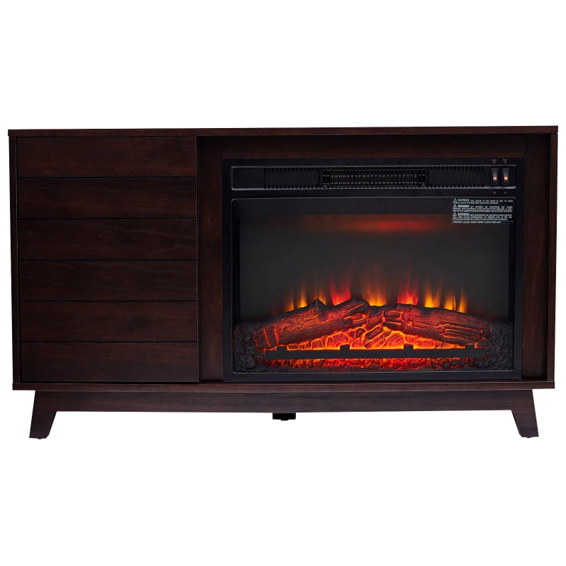 HOMCOM Electric Fireplace TV Stand for TV Up to 50" Wooden Media TV Stand Fireplace