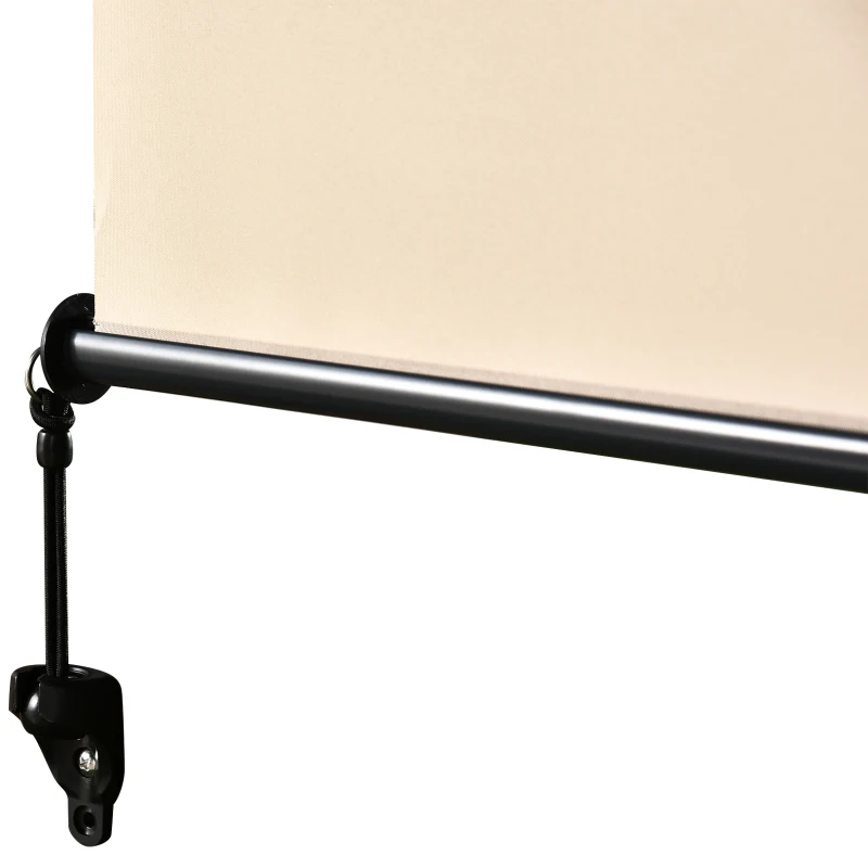 Outsunny Retractable Exterior Roller Shade Cordless Roller Shade Privacy for Balcony with UV Protection Sand Color Safety Crank Operation