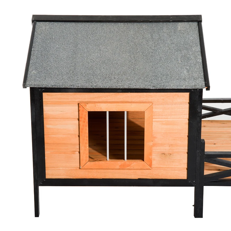 PawHut 67" Large Wooden Cabin Style Elevated Indoor and Outdoor Pet Dog House Kennel with Porch