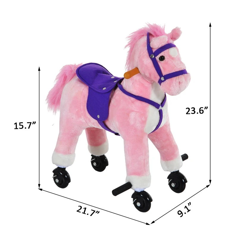 Qaba Children’s Soft Plush Mechanical Toy Riding Horse with Forward Walking Motion - Pink and Purple