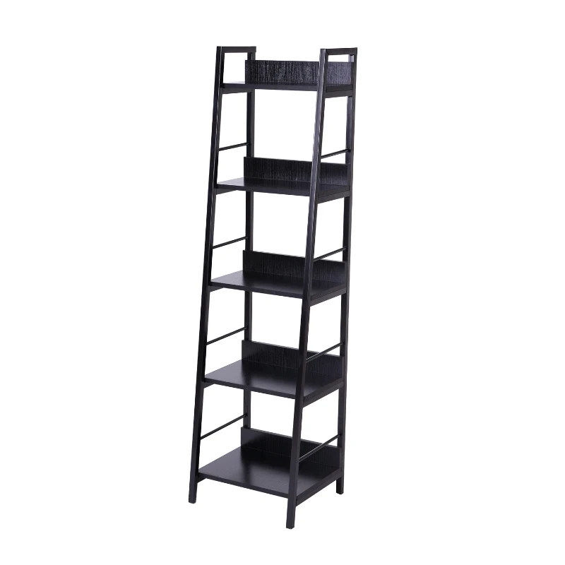 HomCom 2 Pack 5-Shelf Modern Ladder Bookcase (Black)