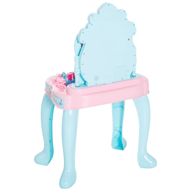 Qaba 2-in-1 Kids Pretend Play Set Piano Princess Vanity Table with Lights, Sounds and Accessories - Light Blue / Pink