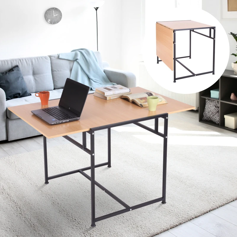 HomCom 47" Versatile Wood Top Drop Leaf Office Computer Desk Folding Side Table - Black