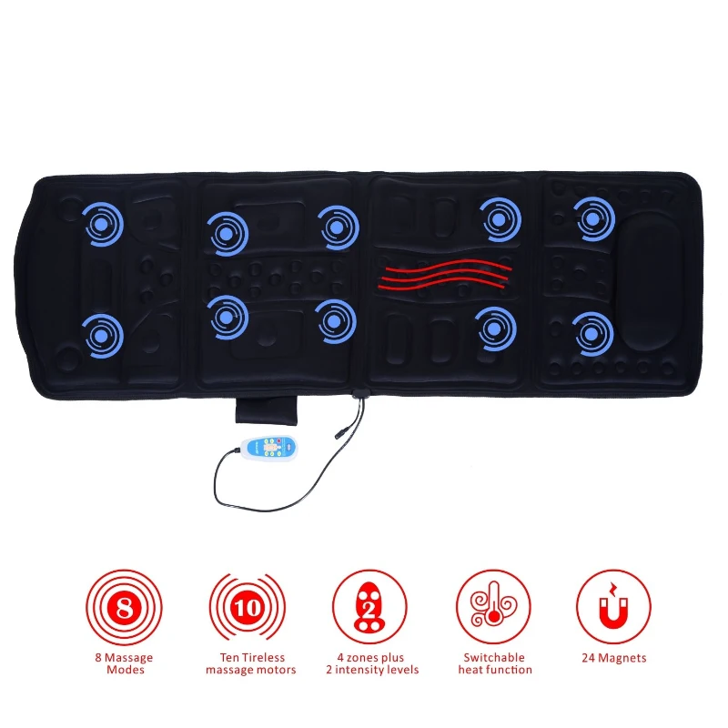 Soozier 66” Personal Heated Vibrating Flexible Full Body Massage Mat - Black