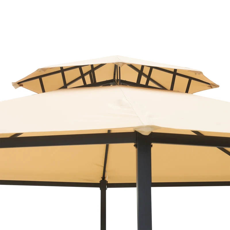 Outsunny 12.5' Outdoor Octagon Patio Gazebo Pavilion Canopy Tent with Benches - Light Brown