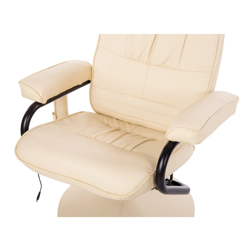 HOMCOM Massaging PU Leather Recliner and Ottoman with Leather Wrapped Base - Cream White