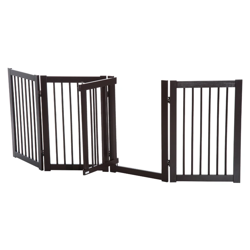 PawHut 31" x 81" 4 Panel Freestanding Wooden Expandable Pet Gate with Door