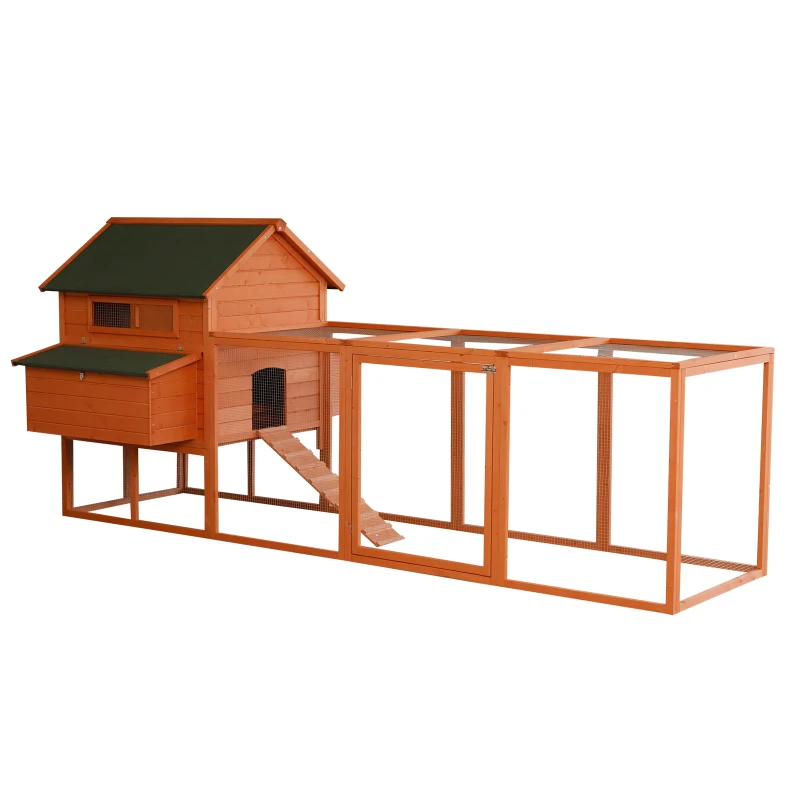 PawHut Large Outdoor Lockable Chicken Coop Solid Wood Deluxe Bunny Hen Hutch Kit with Nesting Box and Run