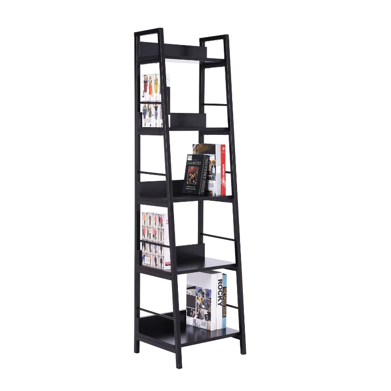 HomCom 5-Shelf Modern Ladder Bookcase - Black